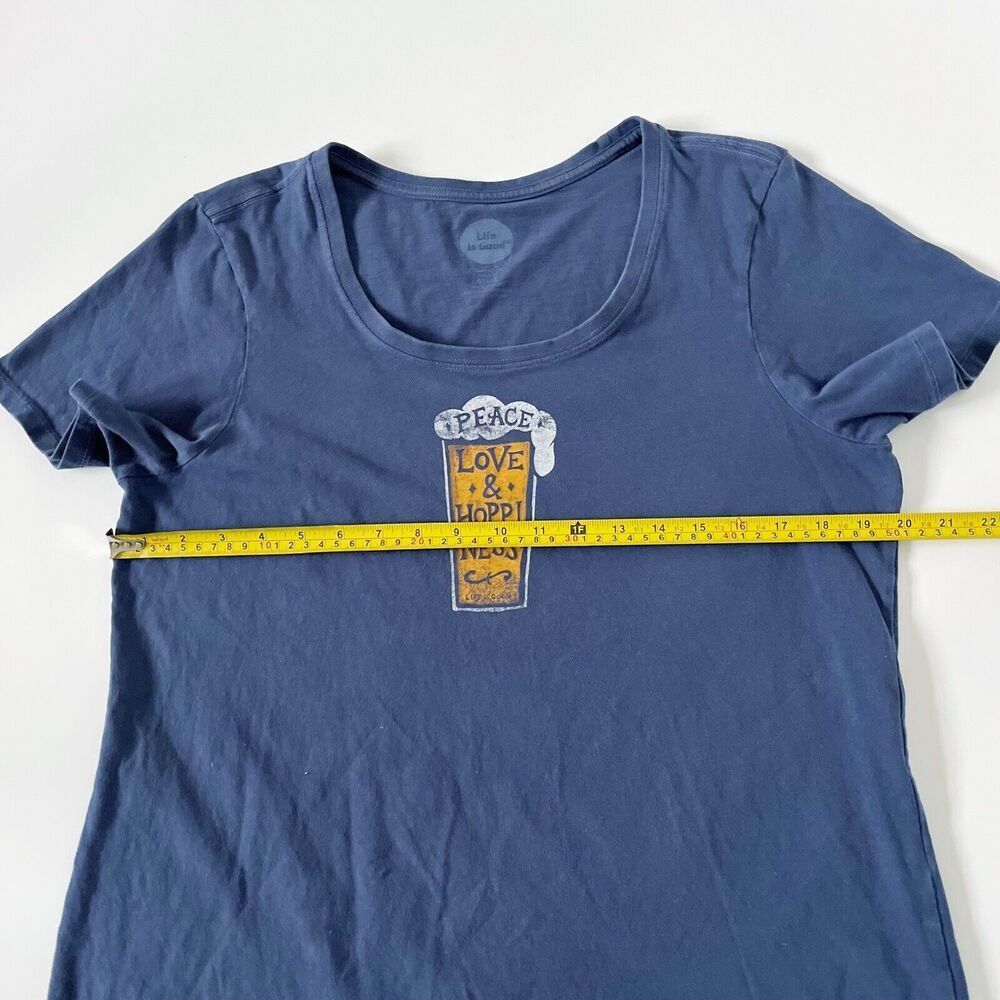 Life Is Good Peace Love & Hoppiness Beer Crusher Tee Shirt Top Blue L Large - Picture 7 of 10